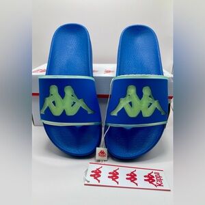 Kappa Authentic Aqua 1 Slides in Blue and fluorescent Green/Yellow sz 5 US